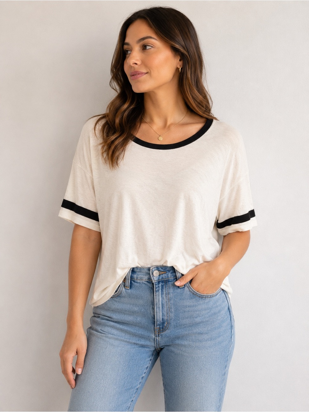 Me To We White Black Ringer Tee Medium Casual Minimalist Soft Grunge Top